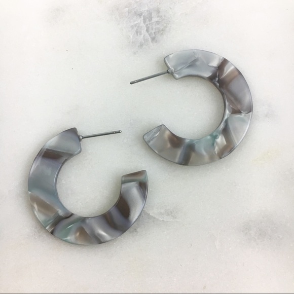 Pearl Grey Resin Mini Hoop Earrings - Picture 2 of 3